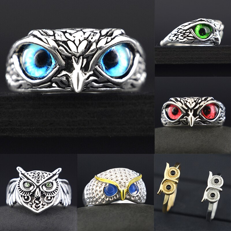 Anillo Vintage con de búho y águila para hombre y mujer, sortija ajustable, estilo Retro antiguo, Animal de amor de EE. UU., para mujer