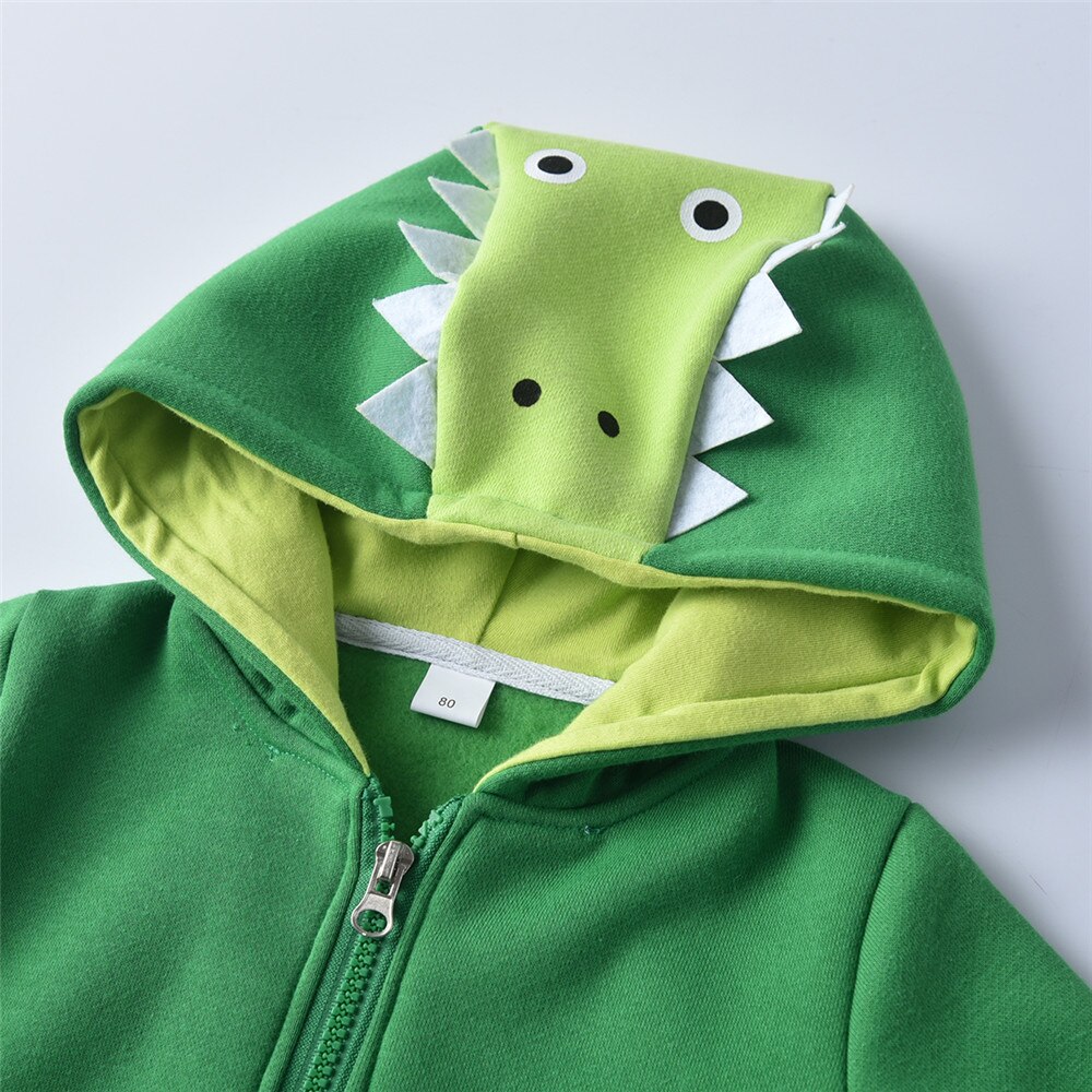 Herfst Toevallige Baby Jongens Dinosaurus Jassen 2 Stuks 1-6Y Kids Groene Rits Capuchon + Blauwe Streep Revers Lange mouw Set