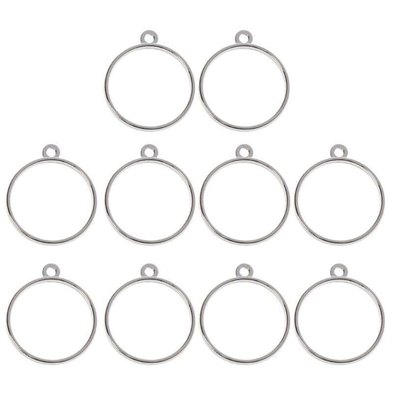 10Pcs Round Pendant Press Flower DIY UV Resin Blank Frame Bezel Jewelry Making: S