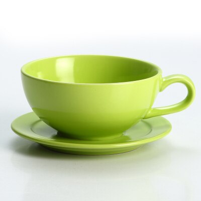 250ML Ceramic Coffee Mug With Saucer Colourful Vintage Coffee Cup Set Cappuccino Cups Mocha Tea Milk Drinking Utensils: Grass Green Mug