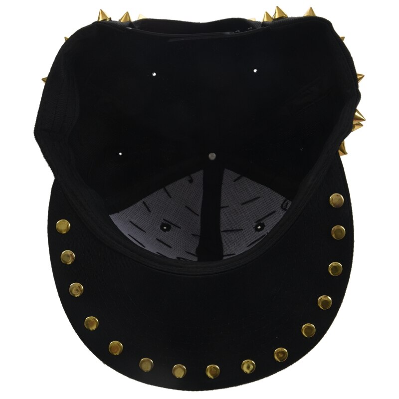 Chapeau noir casquette à clous or Hip Hop Punk gothique