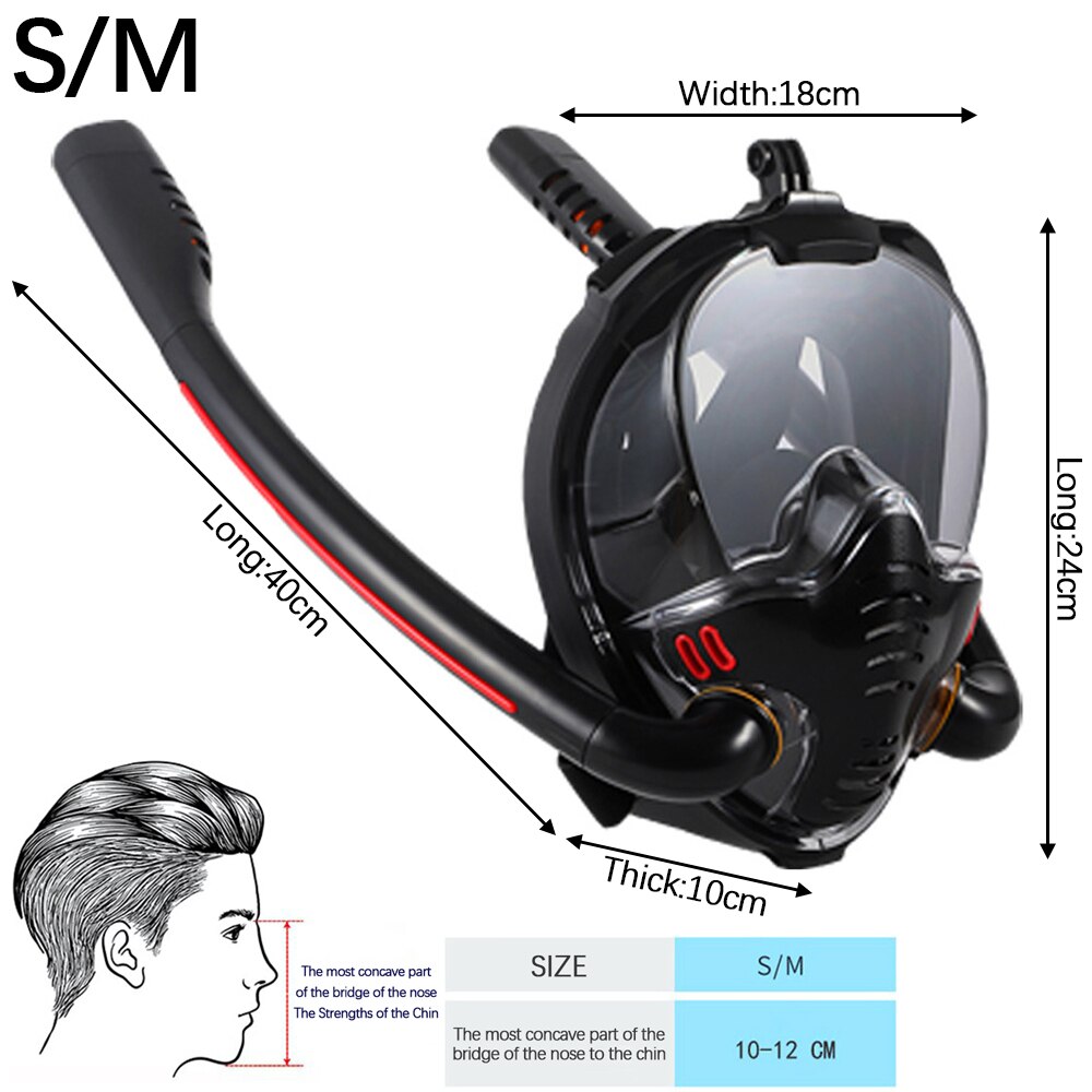 Full Face Snorkeling Scuba Masks Diving Masks Underwater Anti-fog Anti-Leak Safe and Waterproof Swimming Adult Children: Black / L/XL