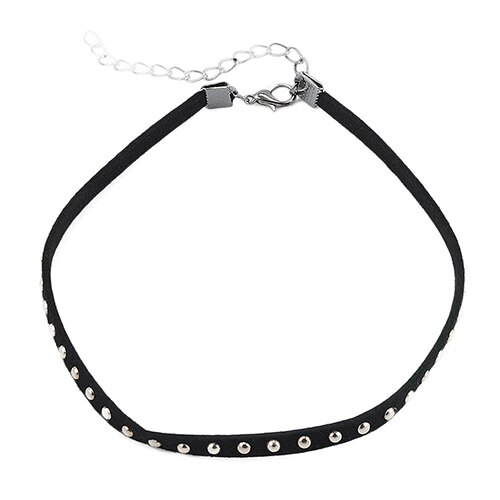 Vintage klinknagel punk ketting choker zwarte gevlokte stoffen ketting voor dames