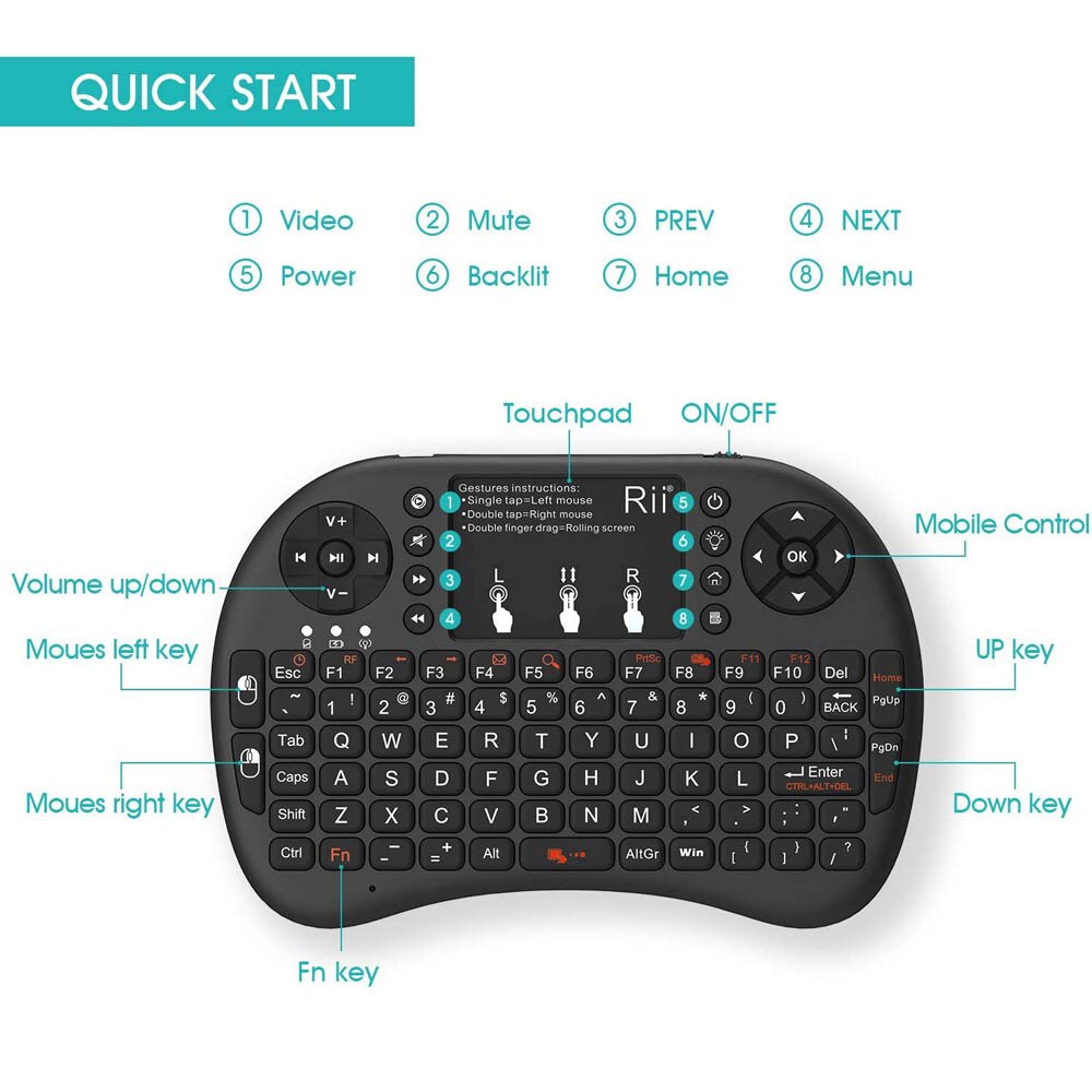 Rii mini i8 + 2.4GHz wireless keyboard backlit i8x Russian English Spanish Hebrew x8 handheld gaming for raspberry pi pc tv box