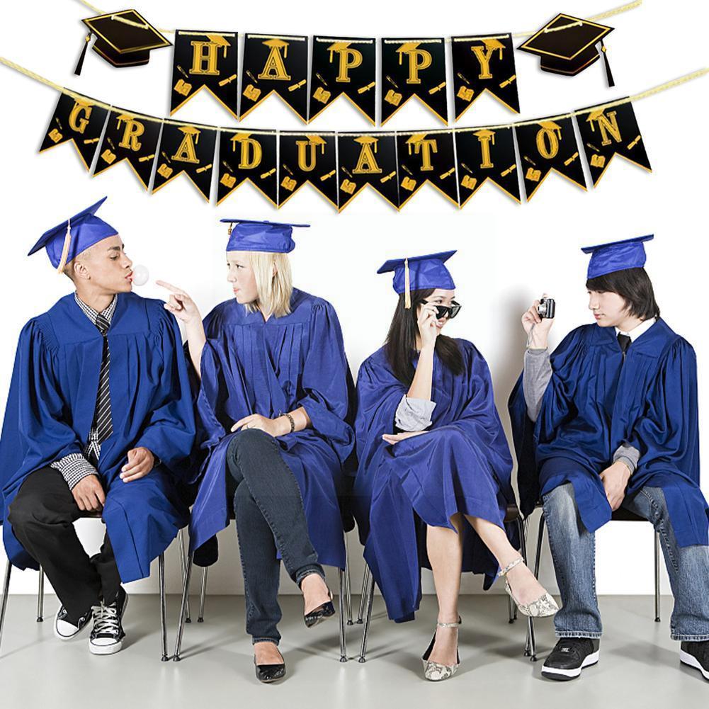 Graduation Party Flag Banners Gold Paper Letter Flags Congratulations Supplies Decoration Paper Bunting Grad H6T7