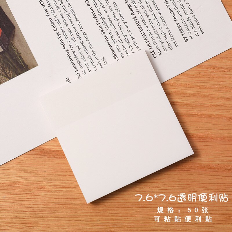 50sheets Stationery Transparent Post Notes with Strong Stickiness,Tearable Notes, Small Notebooks for Students,Notepads Memo Pad: white B