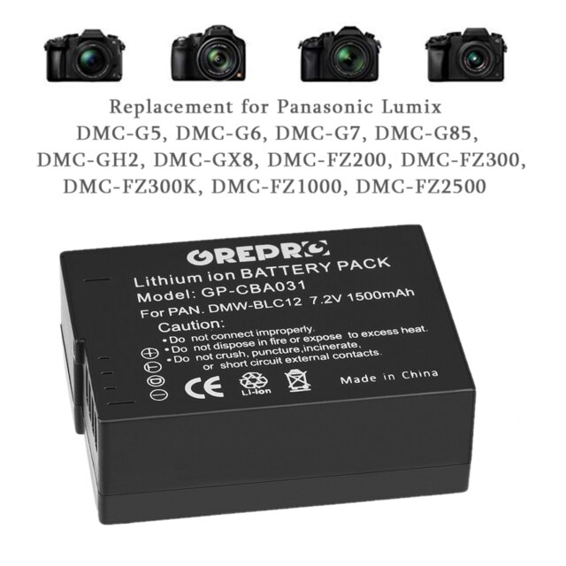 3X1500Mah DMW-BLC12 Batterij Voor Panasonic Dmw BLC12 BLC12PP BLC12E Lumix Dmc FZ1000 FZ200 FZ300 G85 G5 G6 g7 GH2 GX8: 1x Battery