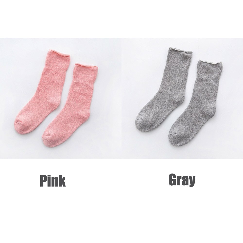 2 Paar Dikke Vrouwen Sokken Set Warme Katoen Sok Herfst Winter Effen Kleur Vrouwelijke Losse Mond Badstof Sokken Dames ademend: pink gray