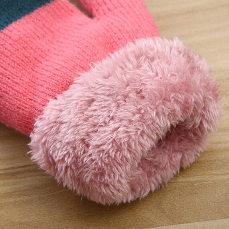 Enfant en bas âge enfants hiver peluche doublé doigt complet mitaines arc-en-ciel rayé tricoté thermique temps froid mitaines chauffe-mains