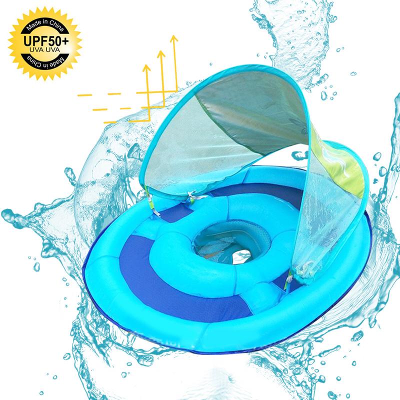 Baby Inflatable Swimming Seat With Awning Children Swimming Lap Net With Bottom Pocket Outdoor Play Water Toys