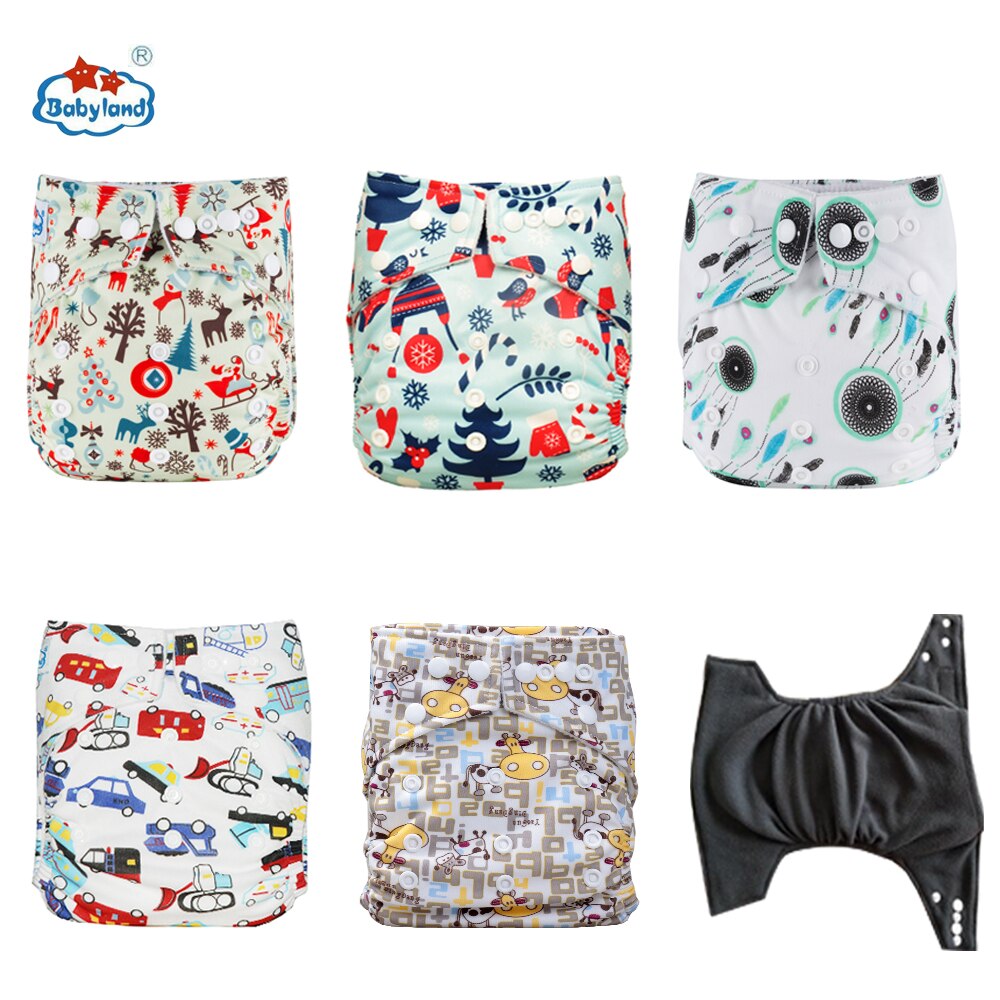 Fralda Ecologica Babyland Eco-Friendly Bamboo Charcoal Diapers 5pcs/set Washable Baby Nappy Pocket Diapers Covers For 3-15KG: Boy E Model
