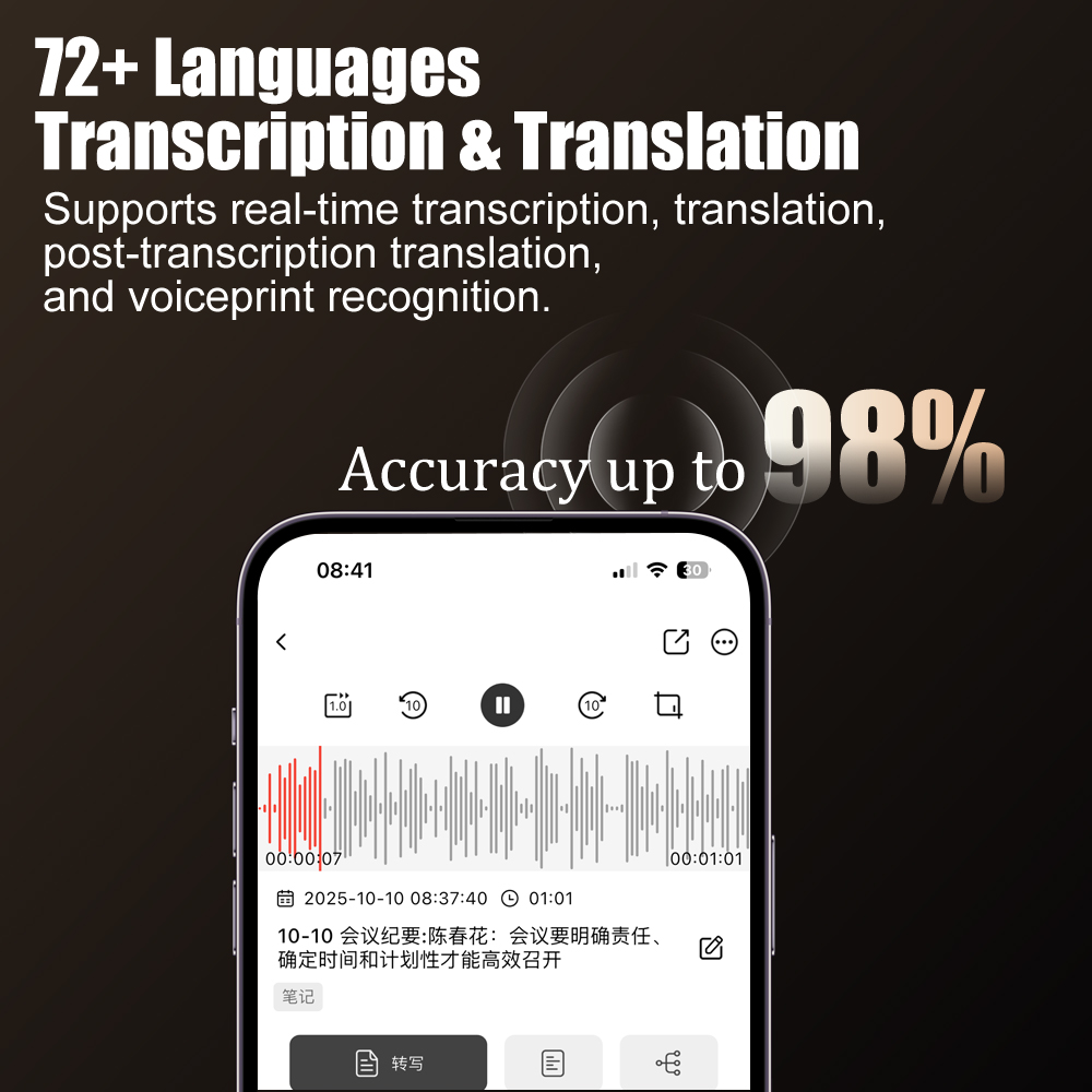 AI Digital Audio Recorder AI Voice to Text/Translation 98% Accuracy ChatGPT 72 Languages HD Noise Reduction Classroom Recording
