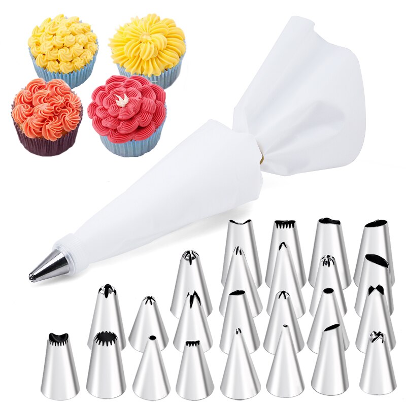 Juego de 6-24 Uds. De bolsa de repostería y boquilla para pastel de acero inoxidable, accesorios de cocina para decorar panadería, equipo de confitería