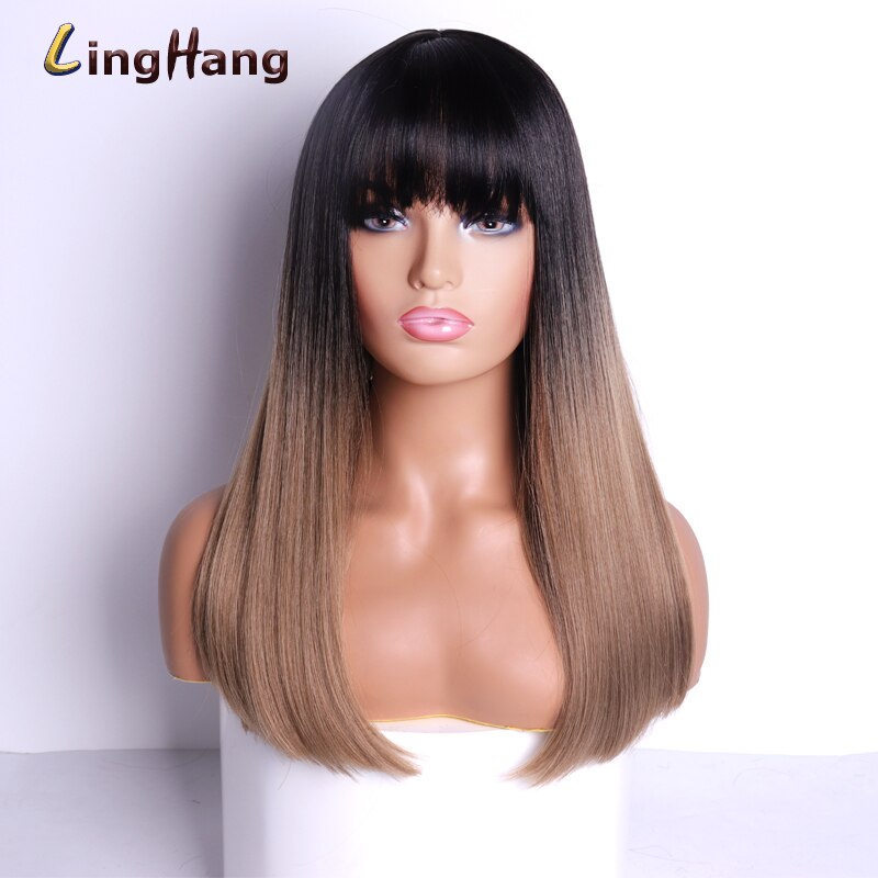 LISI CAPELLI Medio Parrucca Capelli Lisci con Frangetta Miscela Ad Alta Temperatura Dei Capelli Sintetica Resistente Bianco/nero Delle Donne: 1B/30HL