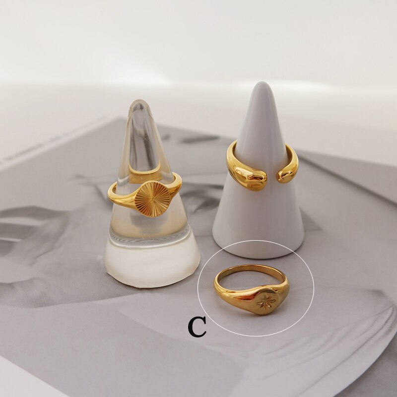 GHIDBK 2020 moda stal nierdzewna 316L nieregularne molościenie dla kobiet teksturowane delikatny molościonek z gwiazdą minimalistyczna biżuteria w stylu ulicy: US size 8 / C