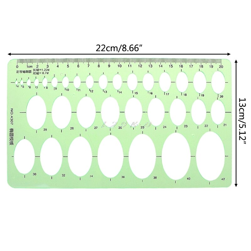 Green Ruler Plastic Oval Geometric Template Ruler Stencil Measuring Students School Accessories