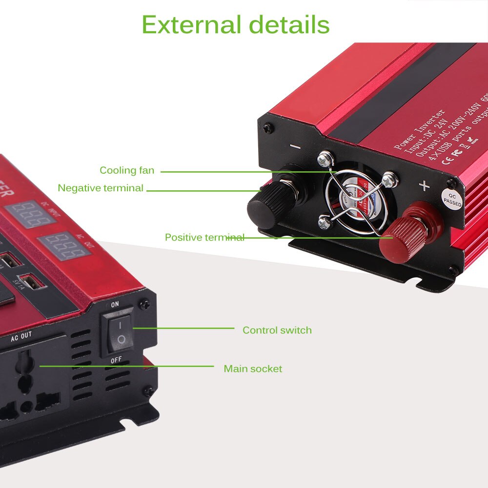 Onever 5000W Solar Car Power Inverter DC12/24V To AC110/220V Modified Sine Wave Converter Digital Display 4 USB Interfaces