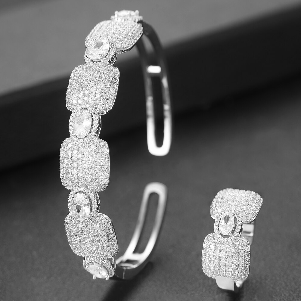 GODKI Luxury Stackable Cuff Bangles For Women Wedding Full AAA Cubic Zircon Crystal CZ Dubai Bridal Bracelets Party Jewelry: H202 SILVER