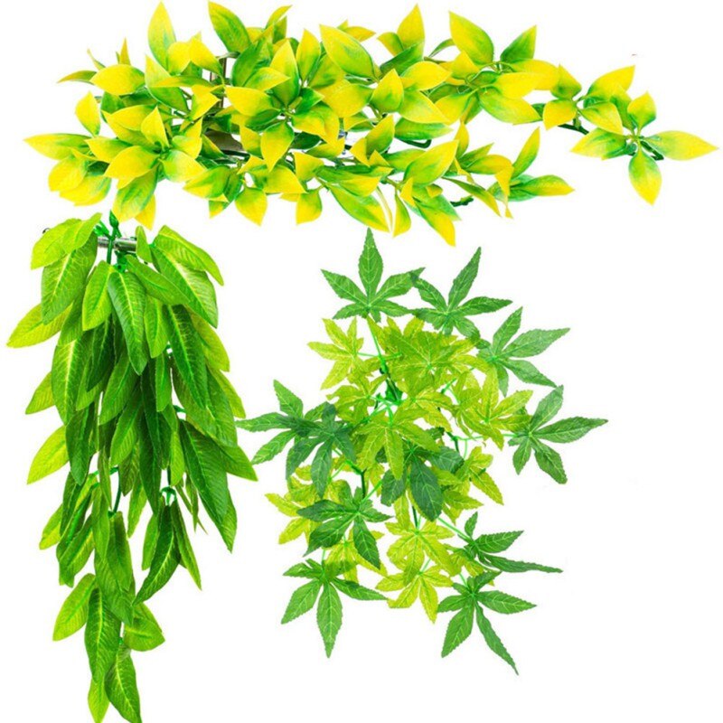 Plant Reptile Breed Box Scenery Simulation Plant Rattan 3 Package 6 Artificial Plant Vines Wall Hanging Simulation Leaves Decor: Scarlet