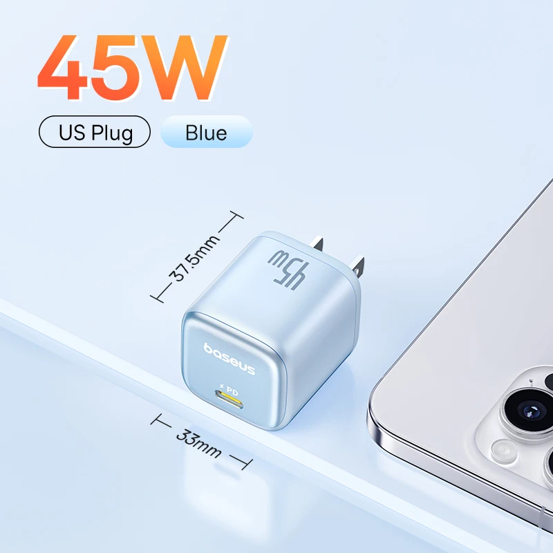 Baseus 45W PD-oplader voor iPhone 16-serie GaN-oplader Type C USB-oplader Draagbare snellader voor iPhone 15 Pro: Kr