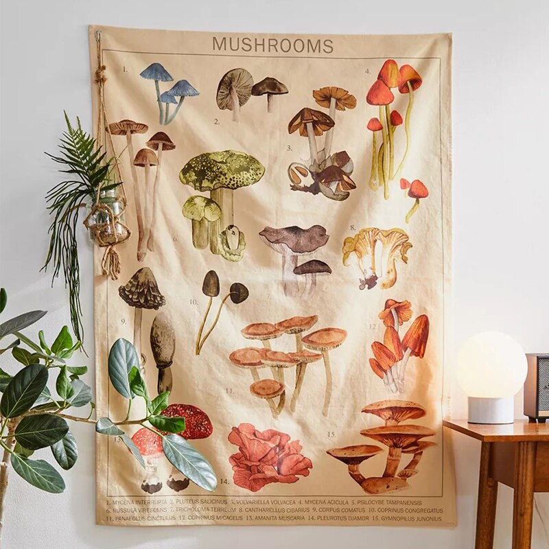 Mushroom Tapestry Wall Hanging Botanical Print Floral Illustration Identification Chart Diagram Illustration Wall Art Boho Decor: 1