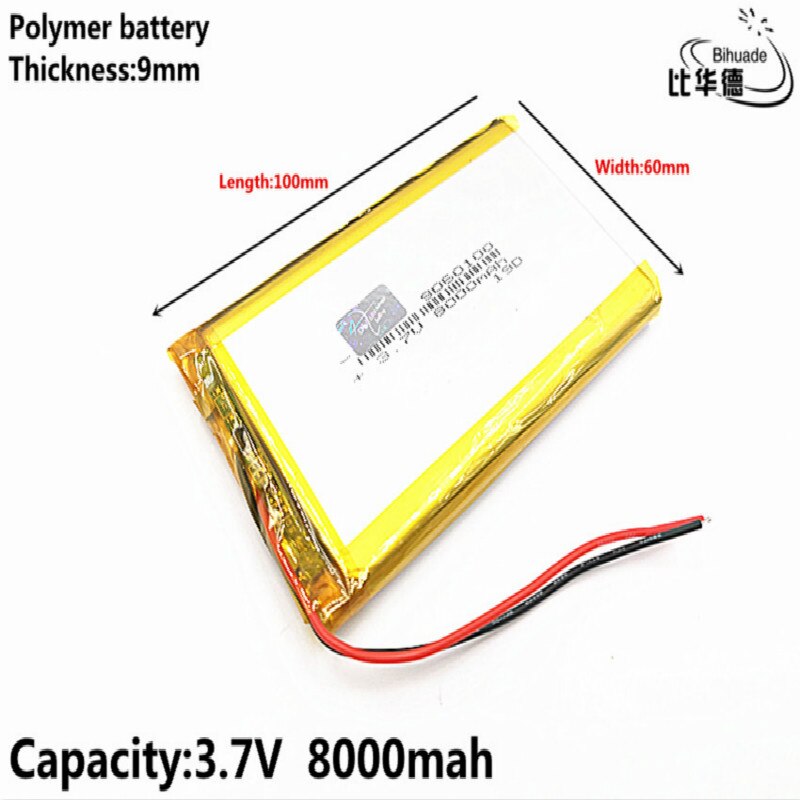 Litro batteria a energia Buon Qulity 3.7V,8000mAH 9060100 agli ioni di litio Polimero/BANCA di batteria Li-ione per tavoletta pc, GPS,mp3,mp4