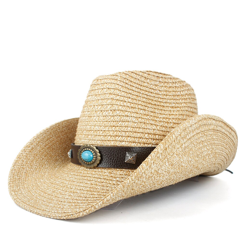 Zomer Outdoor Mannen Vrouwen Western Cowboy Hoeden Hand-geweven Strooien Hoed Ademend Strand Jazz Cap Zonnehoed Size 57-59 CM
