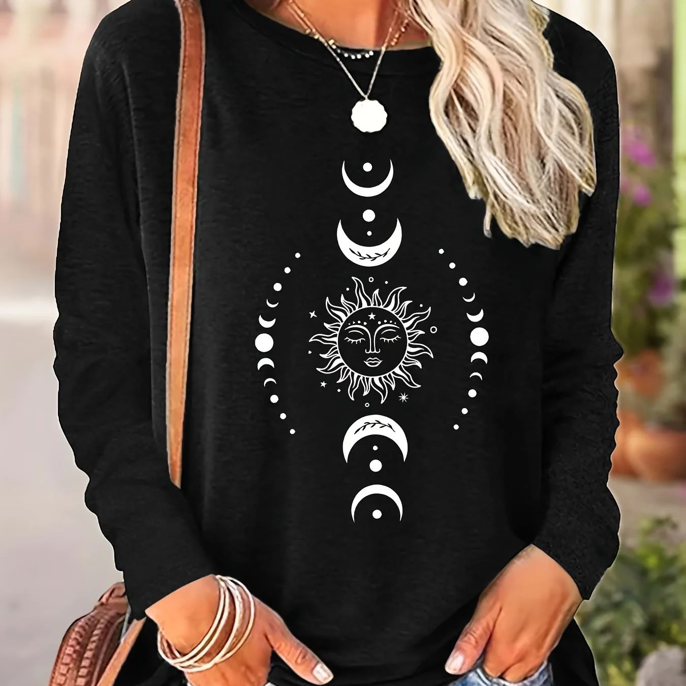 Roze liefdesbrief lipprint T-shirt met lange mouwen Crew Dames herfst winter zwart T-shirt met lange mouwen los comfortabel: M / Black