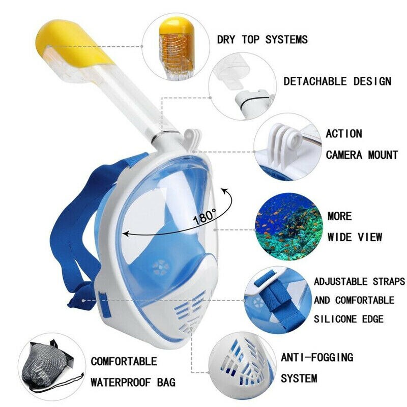 Men Scuba Diving Mask Full Face Snorkeling Mask Underwater Anti Fog Snorkeling Diving Mask For Swimming Spearfishing Dive