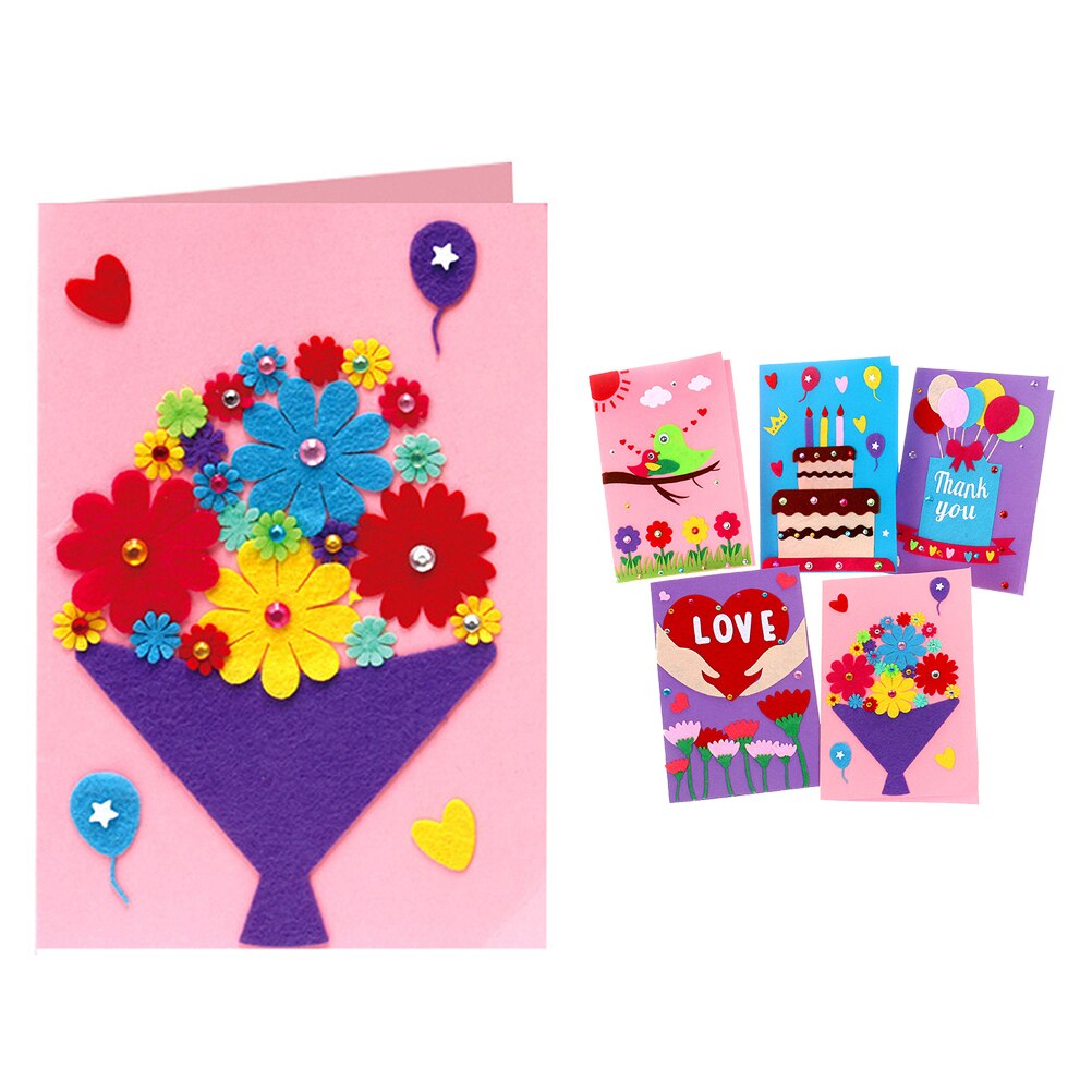 5Pcs Card Making Kit DIY Card Material Cartoon Thank You Card Art Crafts for Kid Girls