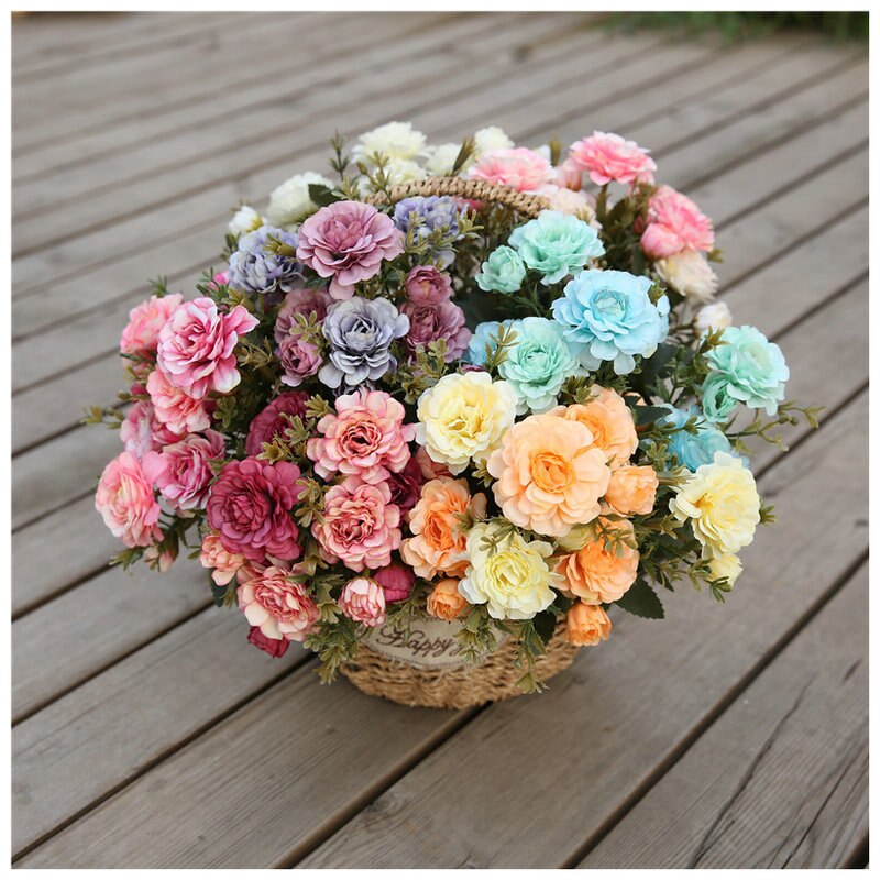 14 blomsterhoveder 1 stk smuk rose pæon kunstig silke blomst lille buket familiesammenkomst forår bryllup dekoration gettin
