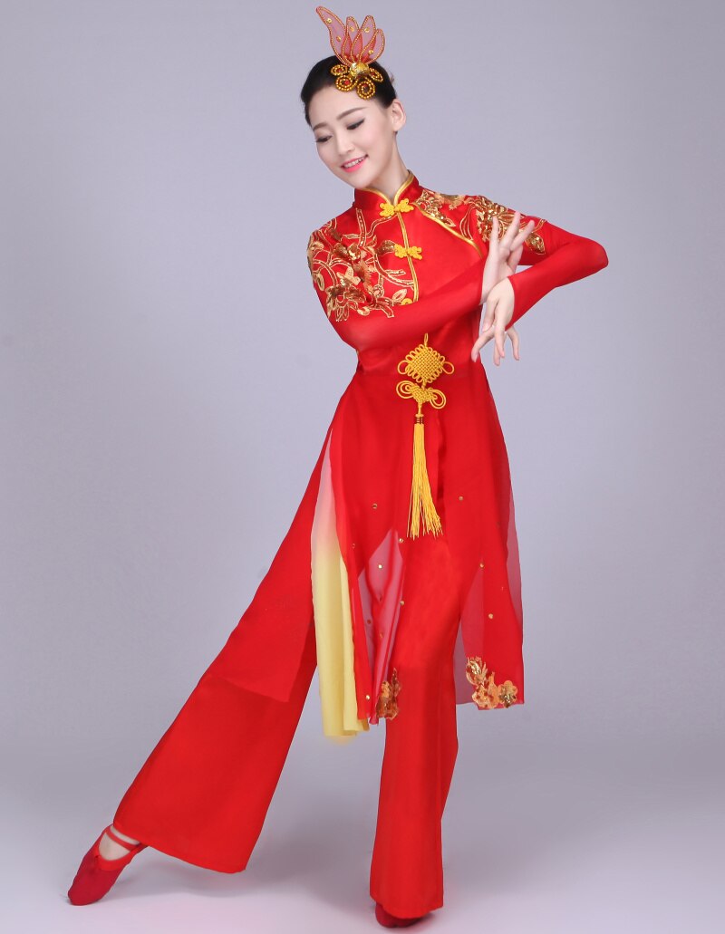 Chinese Folk Dance Drum Yangko Dance Clothes Fan Dance Costume Women's Classical Ballroom Performance Wear Chinese Folk Dance: S