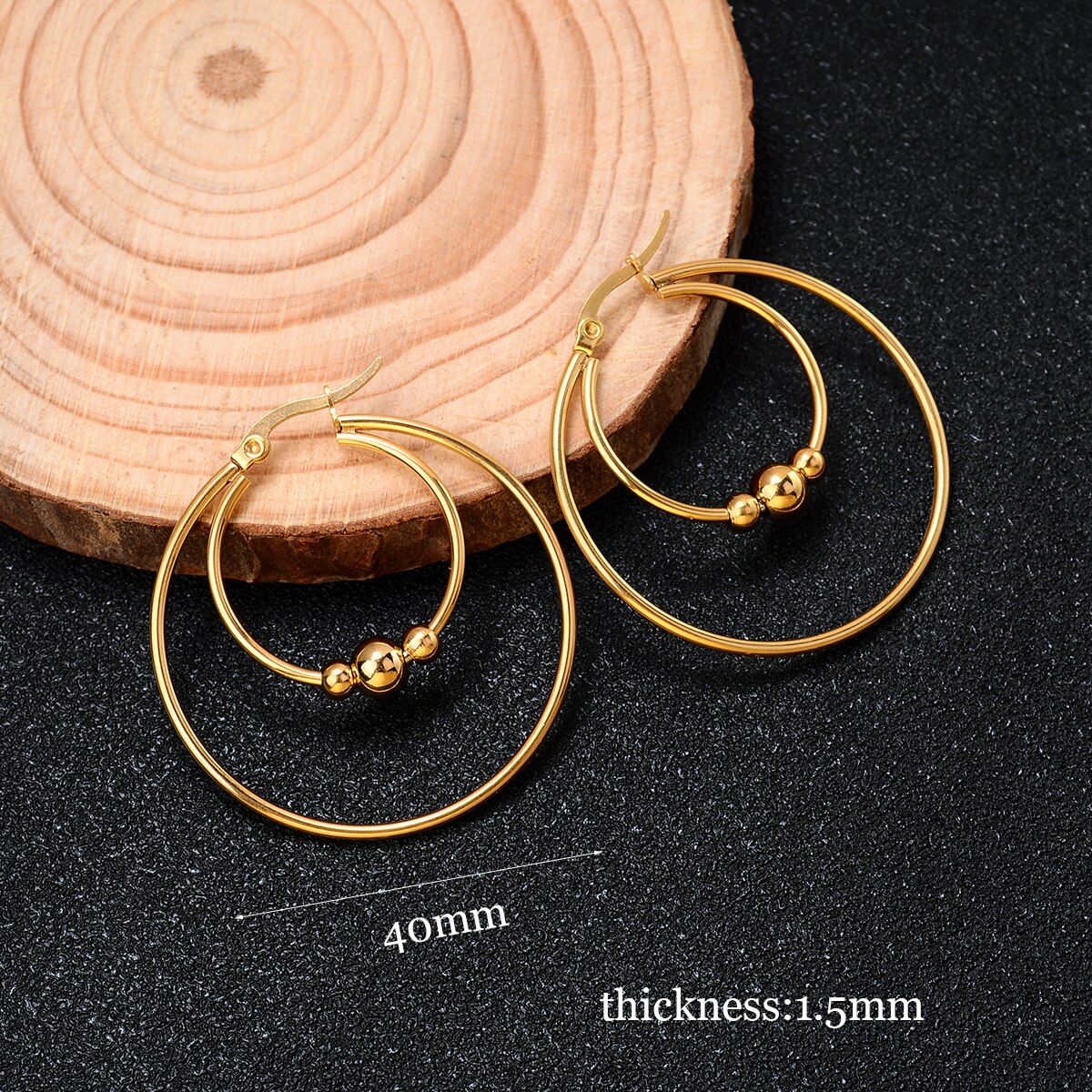 316l Stainless Steel Earrings Hoops With Ball Earing Double Layer Different Circle Round Gold Big Large Thick Hoop Earring