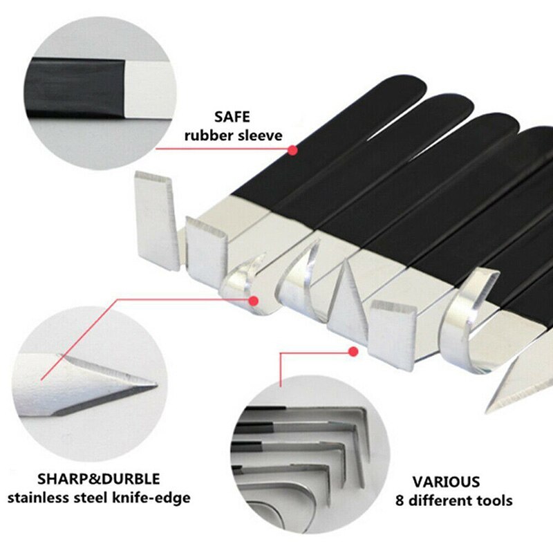 8 Stks/set Multifunctionele Rvs Aardewerk Wax Clay Sculptuur Carving Afbramen Trimmen Tool Set Met Zachte Rubberen Handvat