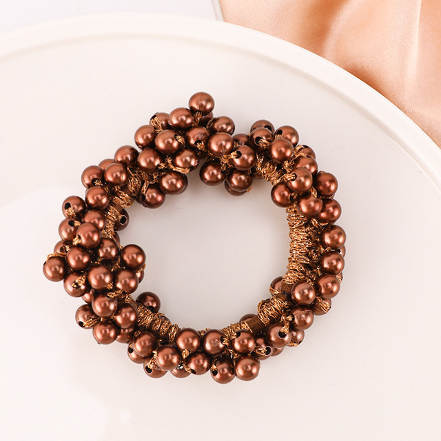 11 colores mujer perla lazos para el cabello cuentas niñas Scrunchies bandas de goma coleteros accesorios para el cabello banda elástica para el cabello: Color oro puro