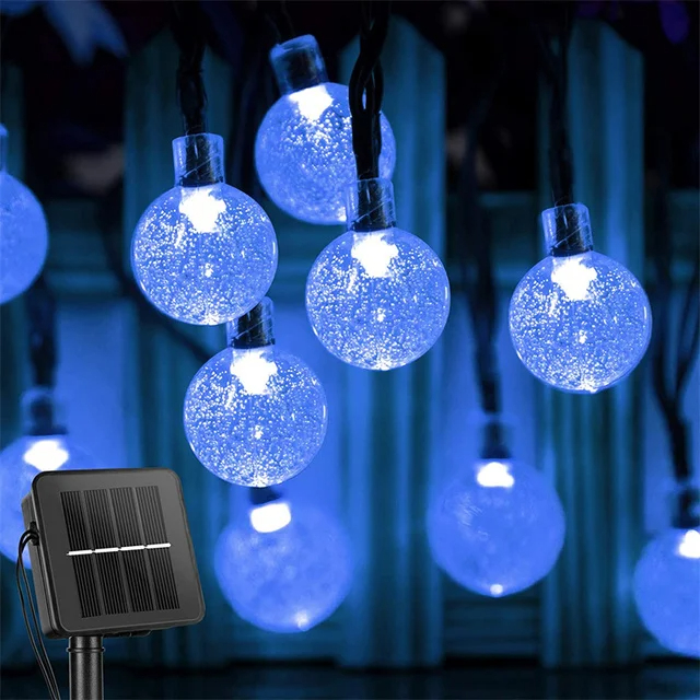 Solar LED Crystal Ball String Light 10M Waterproof Fairy Lights Christmas Wedding Garland Garden Lawn Tree Outdoor Decoration: moon blue / 0-5W