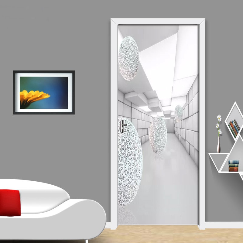 PVC Self-Adhesive Waterproof Door Sticker Modern 3D Stereo Space Wallpaper Living Room Bedroom Door Stickers Home Decor 3D Mural