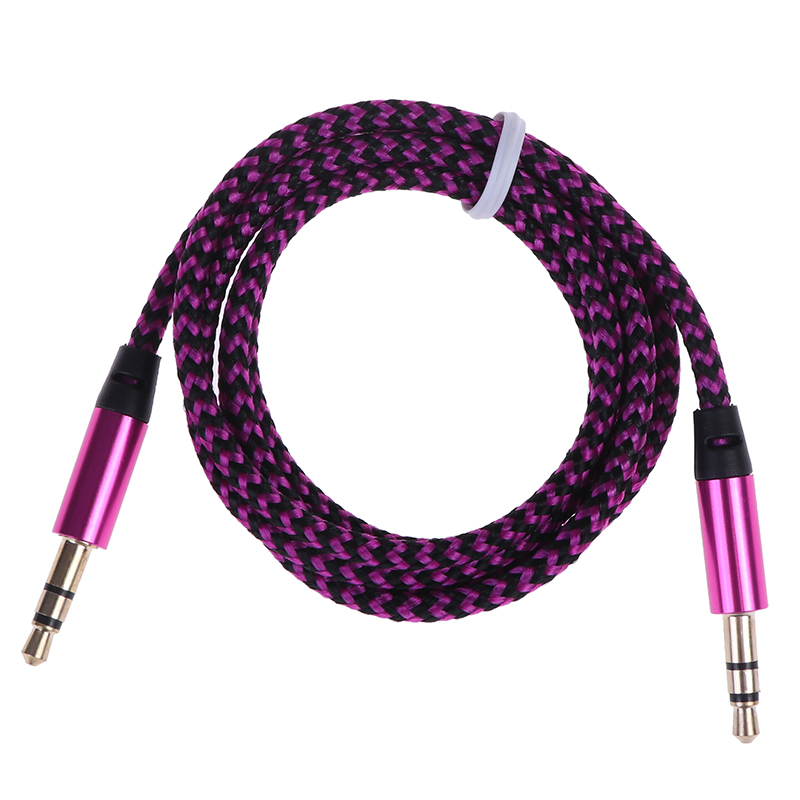 1m Aux Cable Male to Male Cloth Audio Aux Cable Gold Plug Car Aux Cord Nylon Jack Audio Cable 3.5 mm to 3.5mm: rose