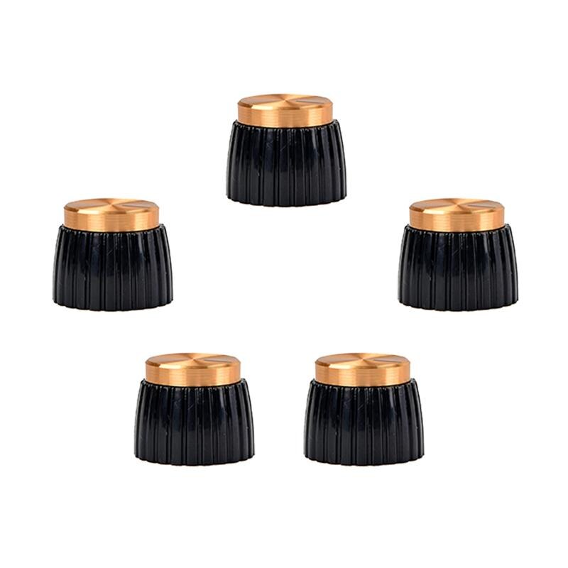 5pcs Replacement ABS Black Bottom Gold Cap Guitar AMP Amplifier Knobs Push On Knobs for Guitar Marshall Accessories