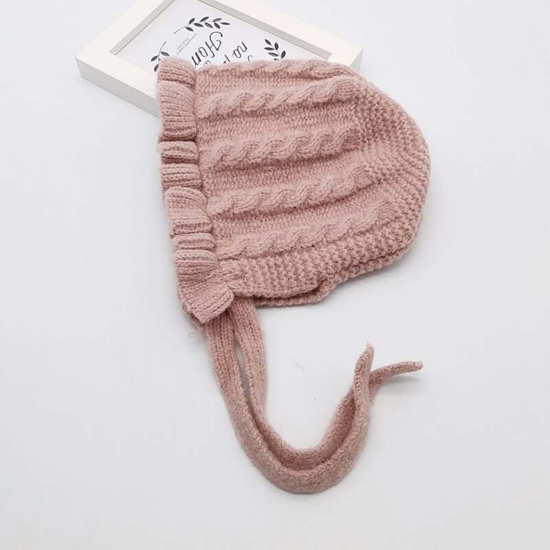 LXA-Winter Baby Girls Toddler Solid Print Hats With Ruffle Casual Caps Headwear: Pink