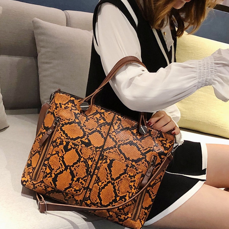Slangenprint dames schoudertas europees amerikaans eenvoudig grote tote slang tas grote handtas