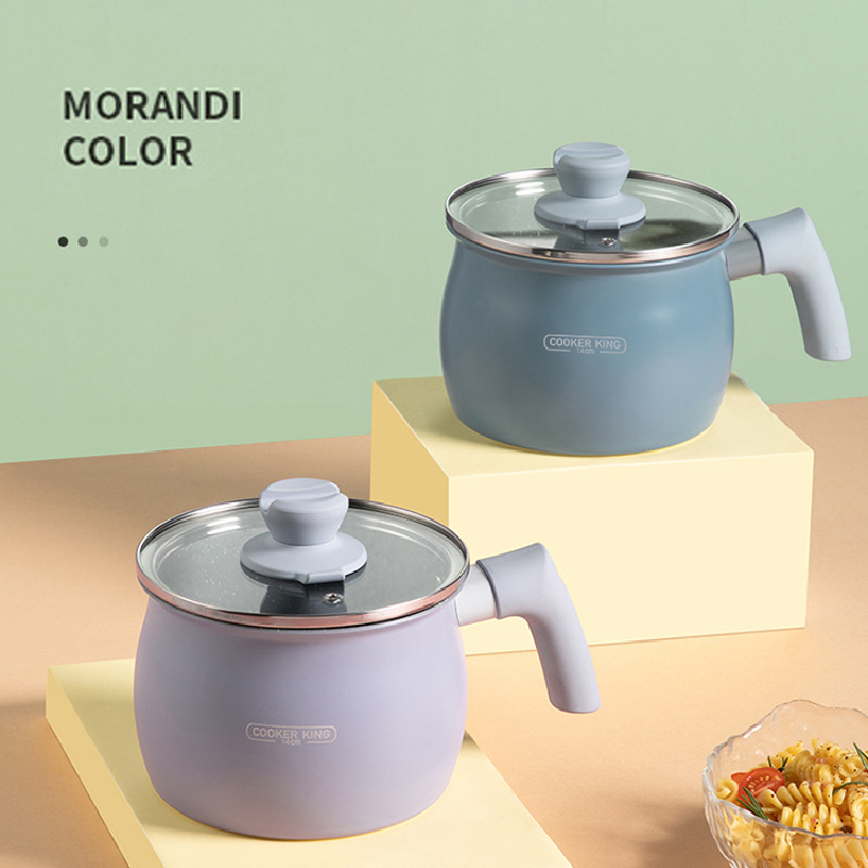 1.7L Induction Cooker Soup Cooking Instant Noodle Bowl With Transparent Lid Mini Enamel Nonstick Small Coffee Milk Pot
