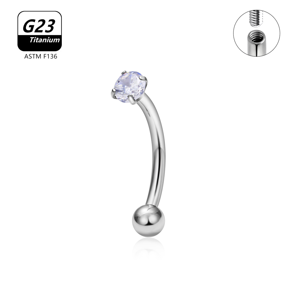 G23 titanio ASTM-F136 Piercings ceja hilo interno Piercings de cejas joyería del cuerpo para mujeres pendiente de circón