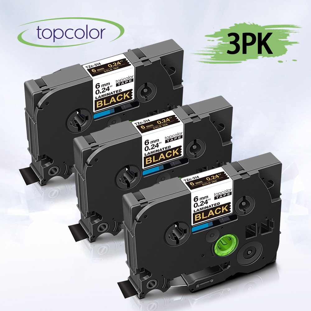 Topcolor 3PK 6Mm Tape Tze 314 Vervangen Brother Label Maker P-Touch Printer Tze-314 Tz314 Goud Op zwart 6Mm Sticker Tape 110
