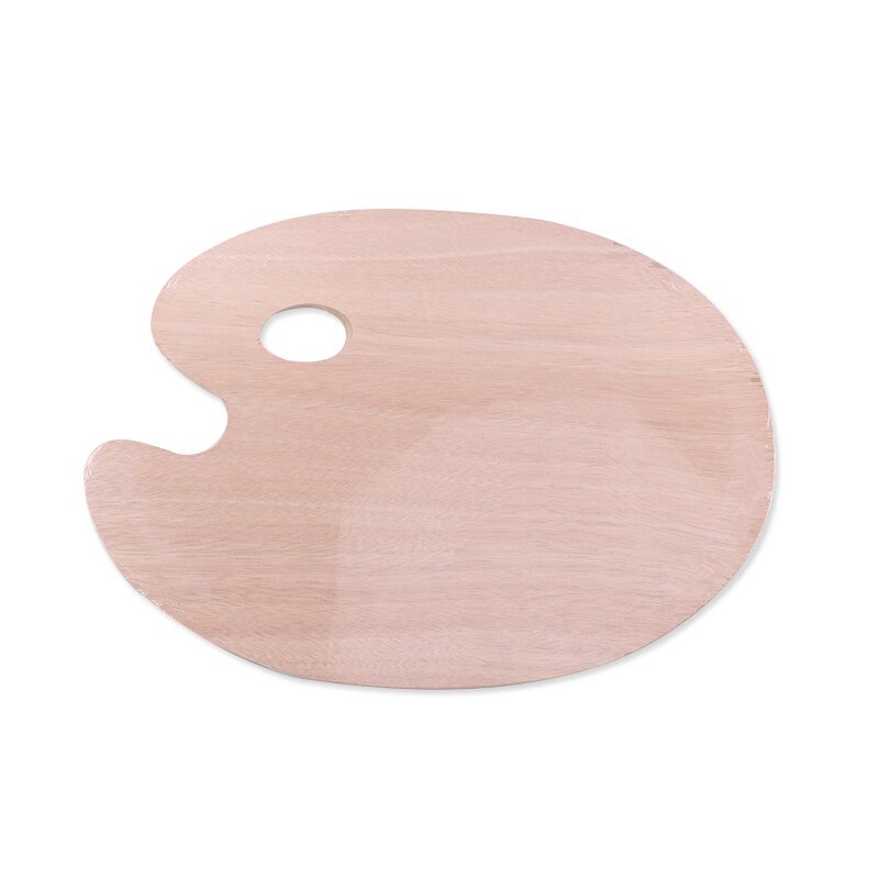 Wooden Smooth Paint Flat Tray With Thumb Hole Oval Artist Palette Pallet For Acrylic Watercolor Oil Painting Art Supplies