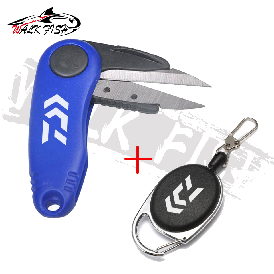 WALK FISH Stainless Steel Fishing Scissors Folding Fishing Line Cutter Clipper Fishing Scissor Tackle Fishing Quick Knot: Blue Set