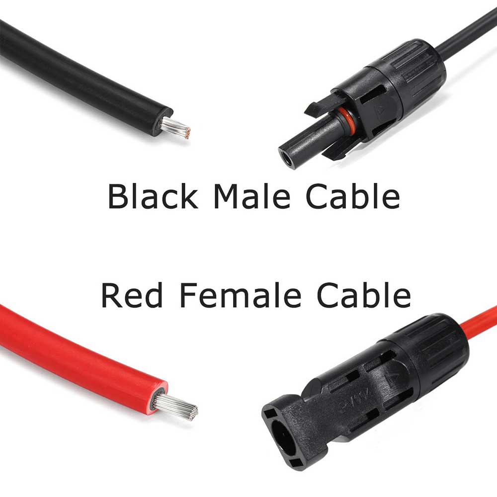 Solcellepanel pv-kabel klassifisert svart og rød 2.5 mm 2 4 mm 2 solkabel med soltett vanntett kontakt