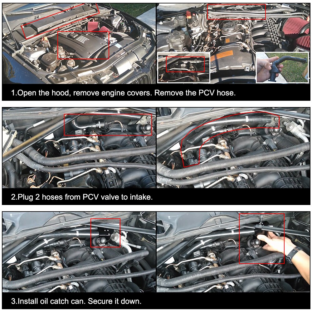 PQY - UNIVERSAL Aluminum Alloy Reservior Oil Catch Can Tank for BMW N54 335 Black / Silver /Red / Blue PQY-TK60