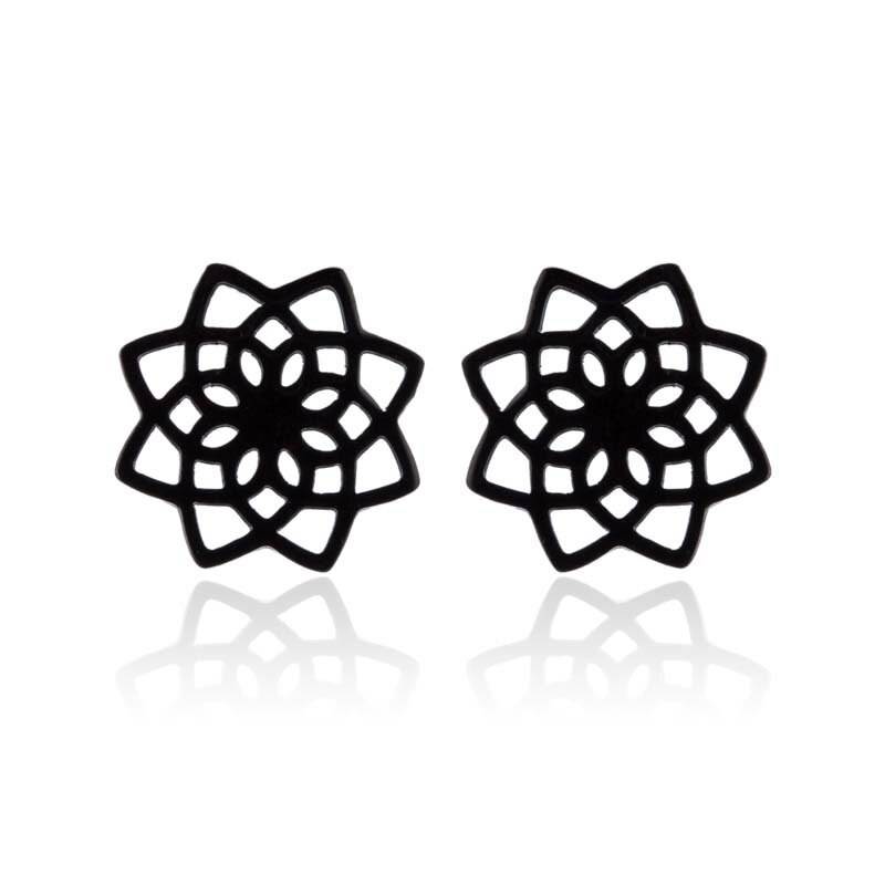 Rvs Leuke Zwarte Kleur Lotus Bloem Kleine Stud Oorbellen Charm Bloem Oorbellen voor Vrouwen Kids Jewelry: black