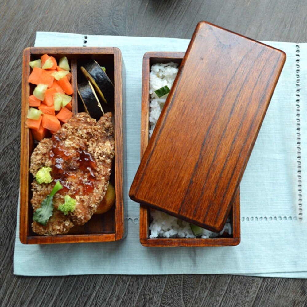 Træ madkasse japansk traditionel naturlig træ firkantet dobbeltlag kvinders mænds træ bentoboks frokost picnic sushi